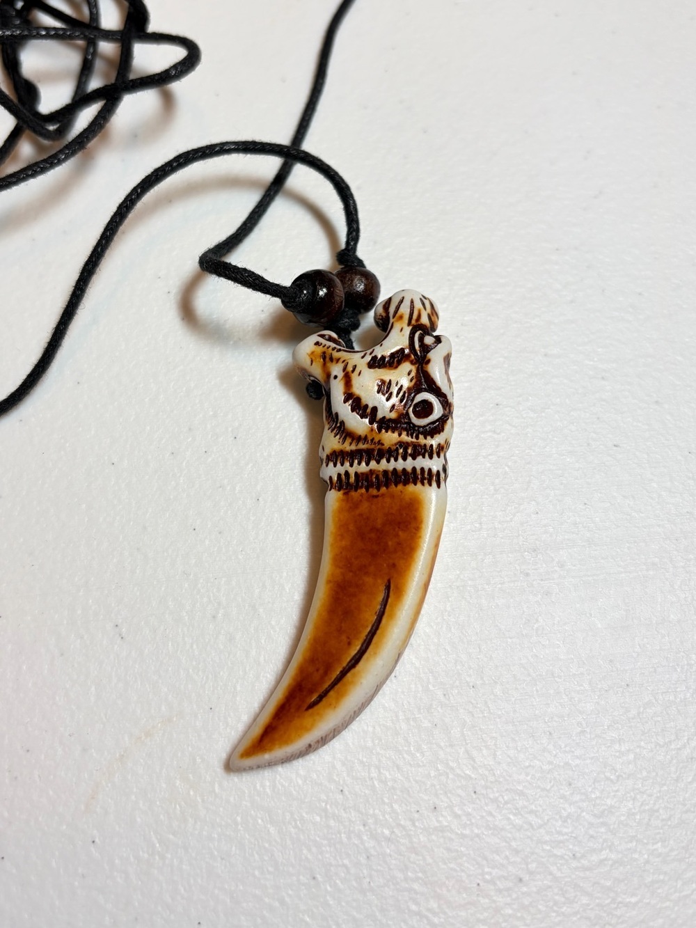 Carved Tiger Pendant Necklace - Brown & Black.